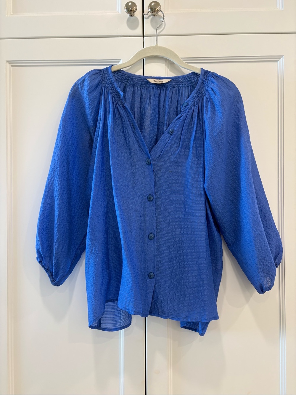 Tucker Silk Blouse in Royal Blue
